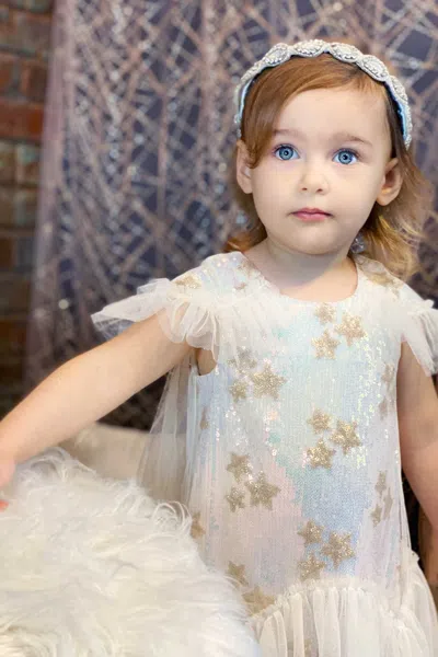 Baby Sara Kids' Baby Girls Star Sequin Princess Doll Dress In Nude