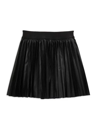 Baby Sara Kids' Girl's Pleated Faux Leather Skirt In Black