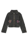 Baby Sara Kids' Embellished Denim Jacket In Black