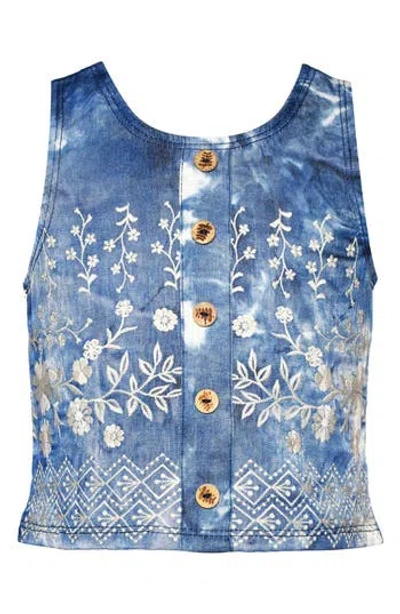 Baby Sara Kids' Embroidered Sleeveless Cotton Top In Blue Multi
