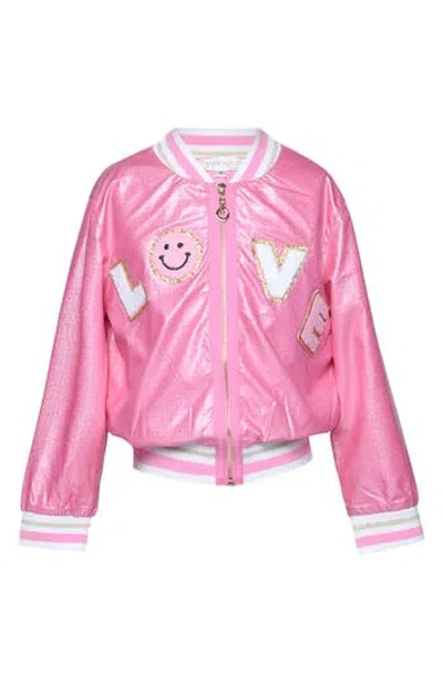 Baby Sara Kids' Metallic Bomber Jacket In Pink
