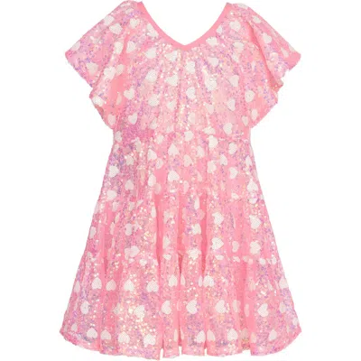 Baby Sara Kids' Sequin Flutter Sleeve Dress In Pink