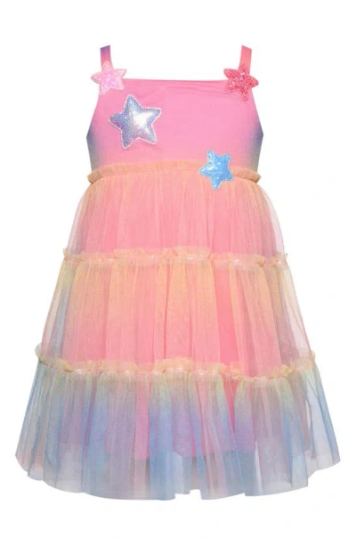 Baby Sara Kids' Star Tiered Dress In Pink Multi
