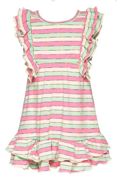 Baby Sara Kids' Stripe Ruffle Dress In Pink Multi