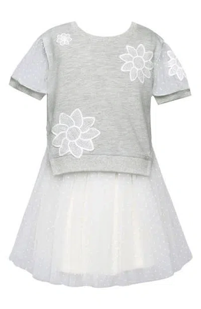 Baby Sara Kids' Twofer Mesh Dress In Gray Multi