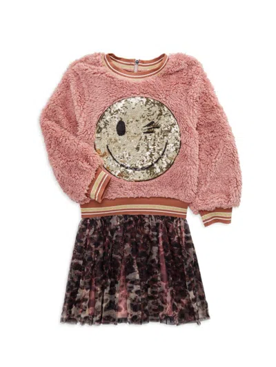 Baby Sara Babies' Little Girl's 2-piece Faux Shearling Sweatshirt & Dress Set In Pink