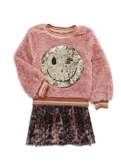 Baby Sara Kids' Little Girl's 2-piece Faux Shearling Sweatshirt & Dress Set In Pink