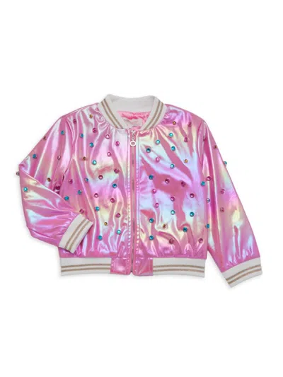 Baby Sara Babies' Little Girl's & Girl's Iridescent Faux Leather Bomber Jacket In Pink
