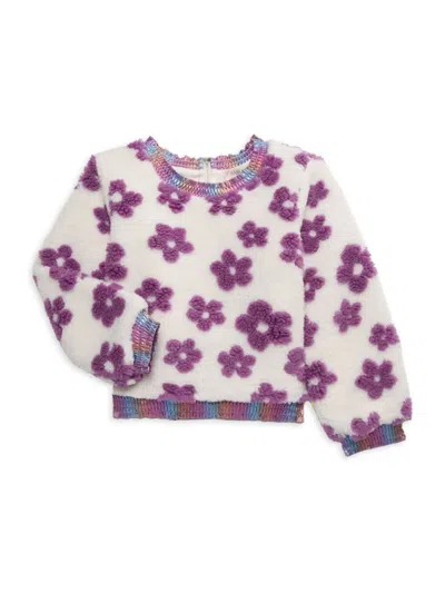 Baby Sara Babies' Little Girl's Faux Fur Floral Sweater In Ivory
