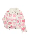 Baby Sara Little Girl's Heart Print Moto Jacket In Ivory Multi