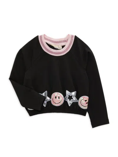 Baby Sara Babies' Little Girl's Sequin Crewneck Sweatshirt In Black Multi