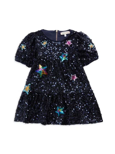 Baby Sara Kids' Little Girl's Sequin Star Dress In Navy