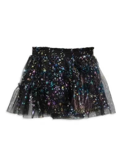Baby Sara Kids' Little Girl's Star Tulle Mesh Skirt In Black Multi