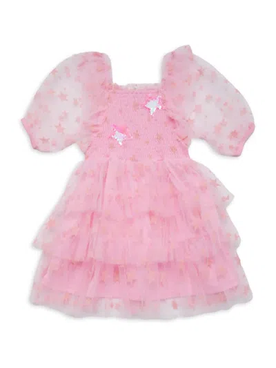 Baby Sara Babies' Little Girl's Tiered Star Print Dress In Pink