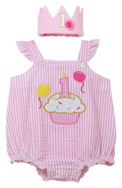 Baby Starters 1st Birthday Bubble Romper & Crown Set In Pink