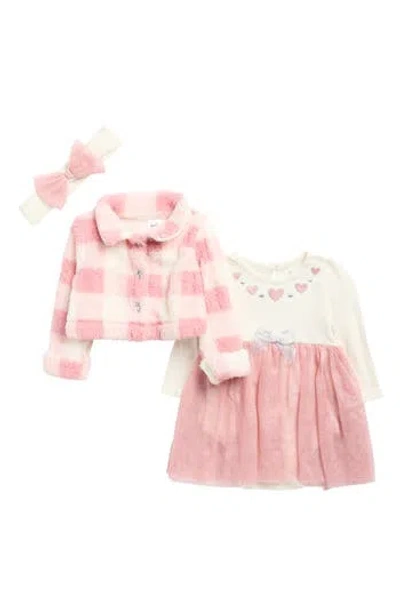 Baby Starters Dress, Fleece Jacket & Headband Set In Pink