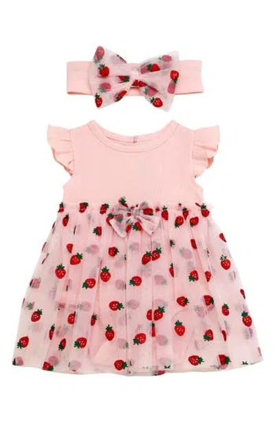 Baby Starters Embroidered Mesh Dress & Headband Set In Pink