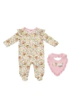Baby Starters Farm Print Footie & Bib Set In Pink
