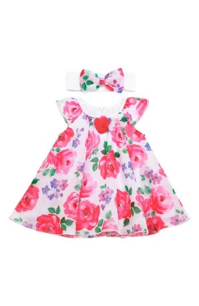Baby Starters Floral Chiffon Dress & Headband Set In Multi