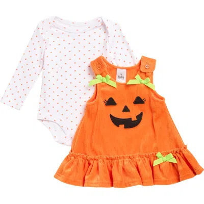 Baby Starters Halloween Long Sleeve Bodysuit & Plush Jumper Dress Set In Multi
