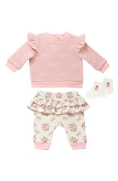 Baby Starters Kids' Bows & Flowers 3-piece Pant Set In Pink