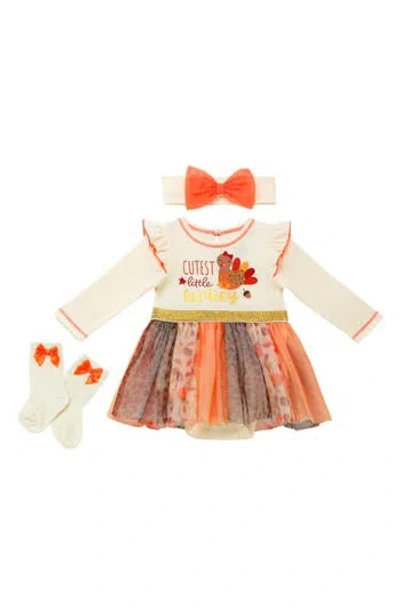 Baby Starters Kids' Turkey Bodysuit Dress, Headband & Socks Set In Orange