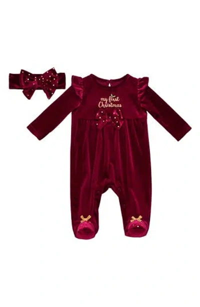 Baby Starters My First Christmas Velour Footie & Headband Set In Red
