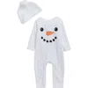 Baby Starters Snowman Face Romper & Hat Set In White