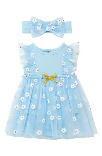 Baby Starters Tulle Ruffle Dress & Headband Set In Blue