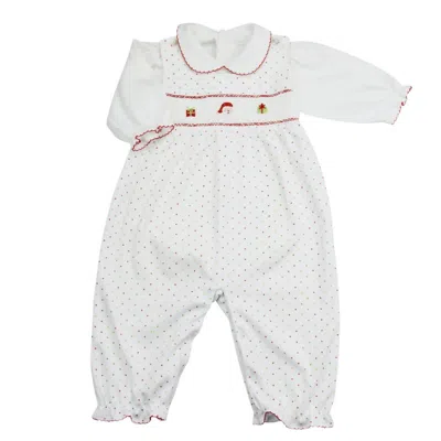 Baby Threads Kids' Baby Girls Tis The Season 2-piece Smocked Romper Set In Red/white