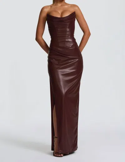 Babyboo Alba Faux Leather Maxi Dress In Burgundy In White