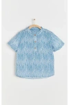 Babycottons Afrika Mandarin Collar Short Sleeve Shirt In Blue