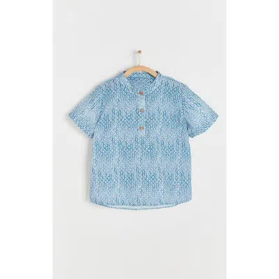 Babycottons Afrika Mandarin Collar Short Sleeve Shirt For Toddler In Blue