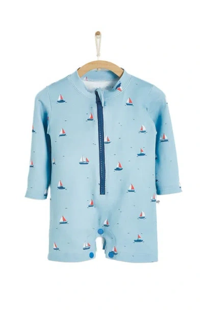 Babycottons Beach Long Sleeve 1- Piece Rashguard In Light Blue