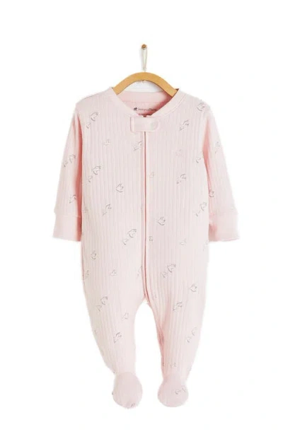 Babycottons Goose Zip Footed Pajama In Pink