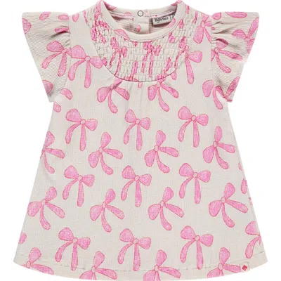Babyface Bow Print Short Sleeve Dress In Pink