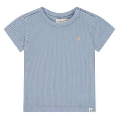 Babyface Pointelle Short Sleeve Collar Top In Blue