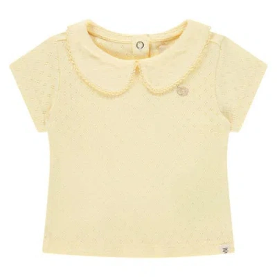 Babyface Pointelle Short Sleeve Collar Top In Yellow