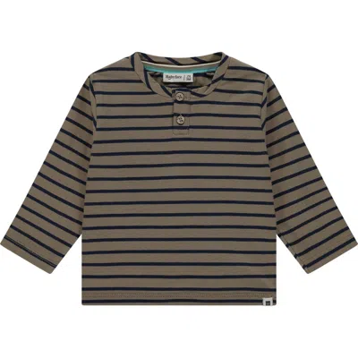 Babyface Striped Henley Shirt In Brown