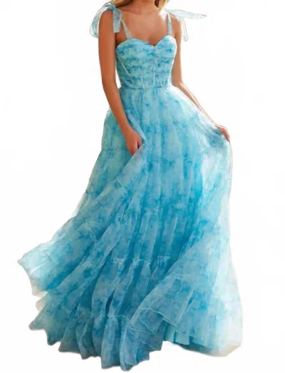 Babyfox Truly Extraordinary Chiffon Print A-line Gown In Blue