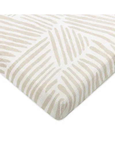 Babyletto All Stages Midi Crib Sheet In Gots Certified Organic Muslin Cotton In Oat Stripe