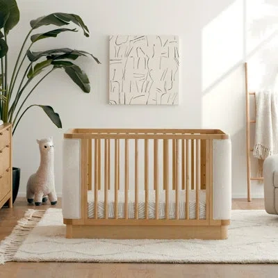 Babyletto Bondi Boucle 4-in-1 Convertible Upholstered Crib In Honey,ivory Boucle