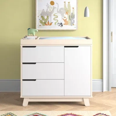 Babyletto Hudson 3-drawer Changer Dresser With Removable Tray In Washed Natural,white