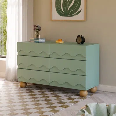 Babyletto Lido Wave 6-drawer Wide Assembled Dresser (56") In Green
