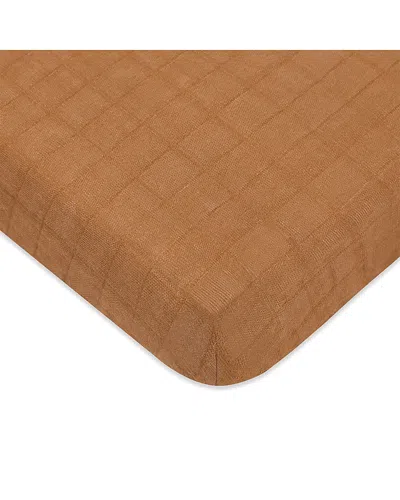 Babyletto Mini Crib Sheet In Gots Certified Organic Muslin Cotton In Brown