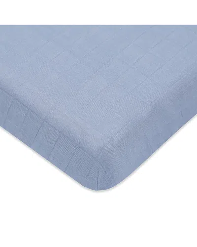 Babyletto Mini Crib Sheet In Gots Certified Organic Muslin Cotton In Blue