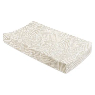 Babyletto Oat Stripe Quilted Changing Pad Cover In  Muslin Cotton In White;gray