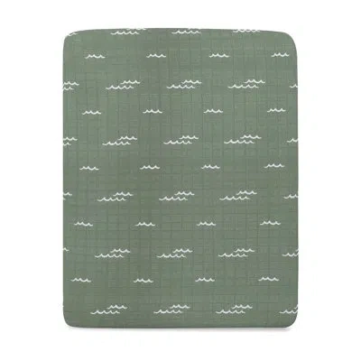 Babyletto Ocean Waves Muslin All-stages Midi Crib Sheet In Green