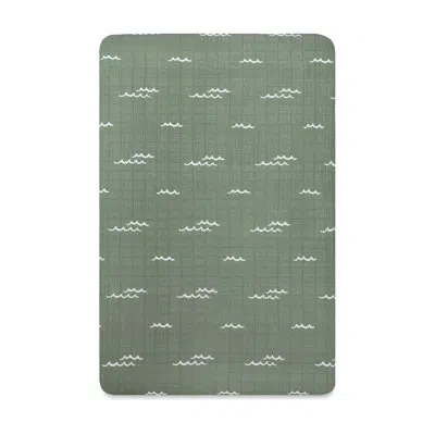 Babyletto Ocean Waves Muslin Mini Crib Sheet In Green