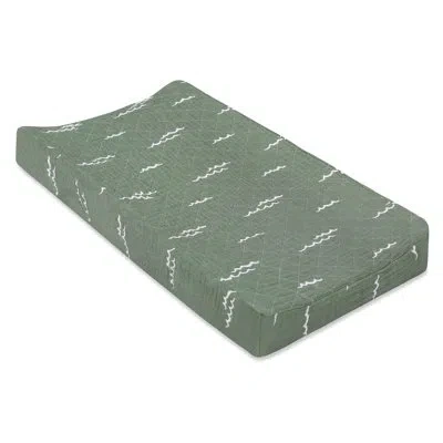 Babyletto Ocean Waves Quilted Muslin Changing Pad Cover In Green